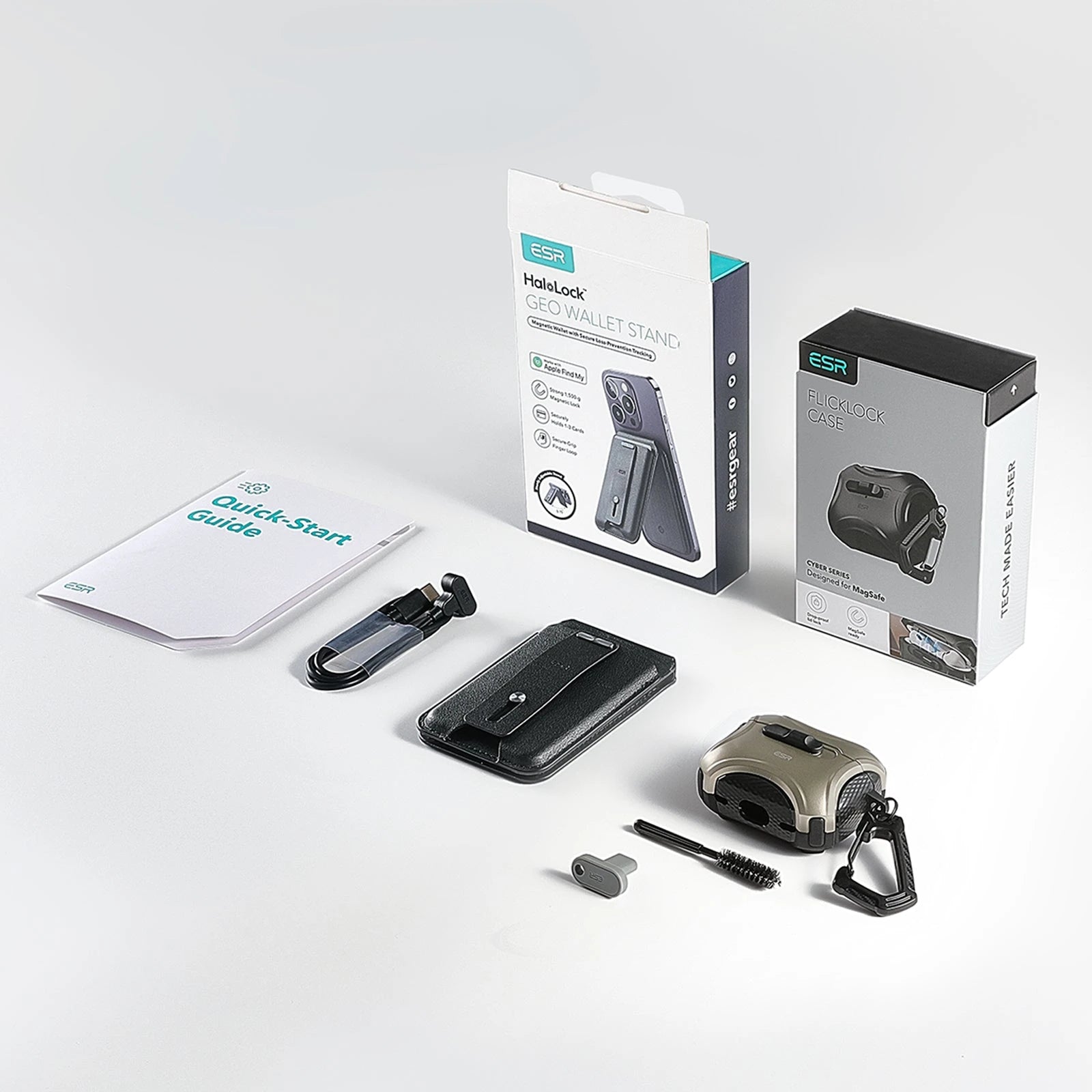 Cyber FlickLock Everyday-Carry Bundle for AirPods Pro (2023/2022/2019) - Silver