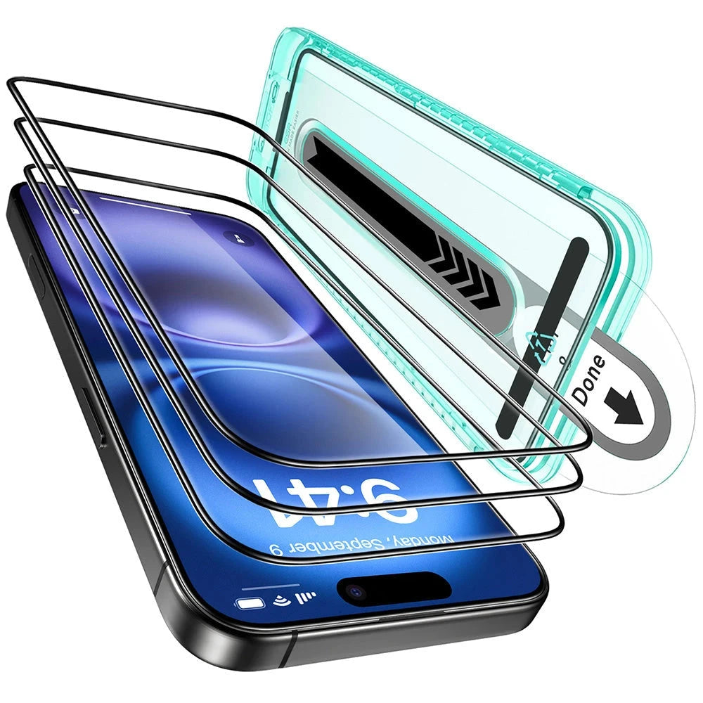 iPhone 16 Plus/15 Plus Tempered-Glass Screen Protector - 3 Pack with Flawless Fit tray