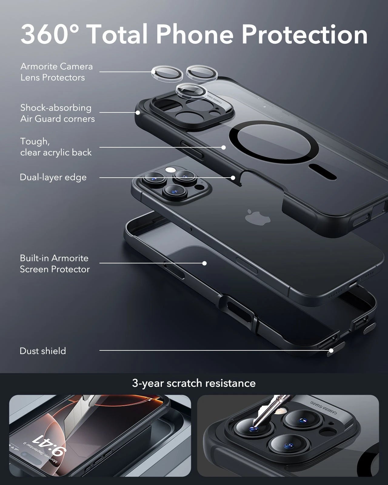 iPhone 16 Pro Armor Tough Case (HaloLock) - Clear Grey