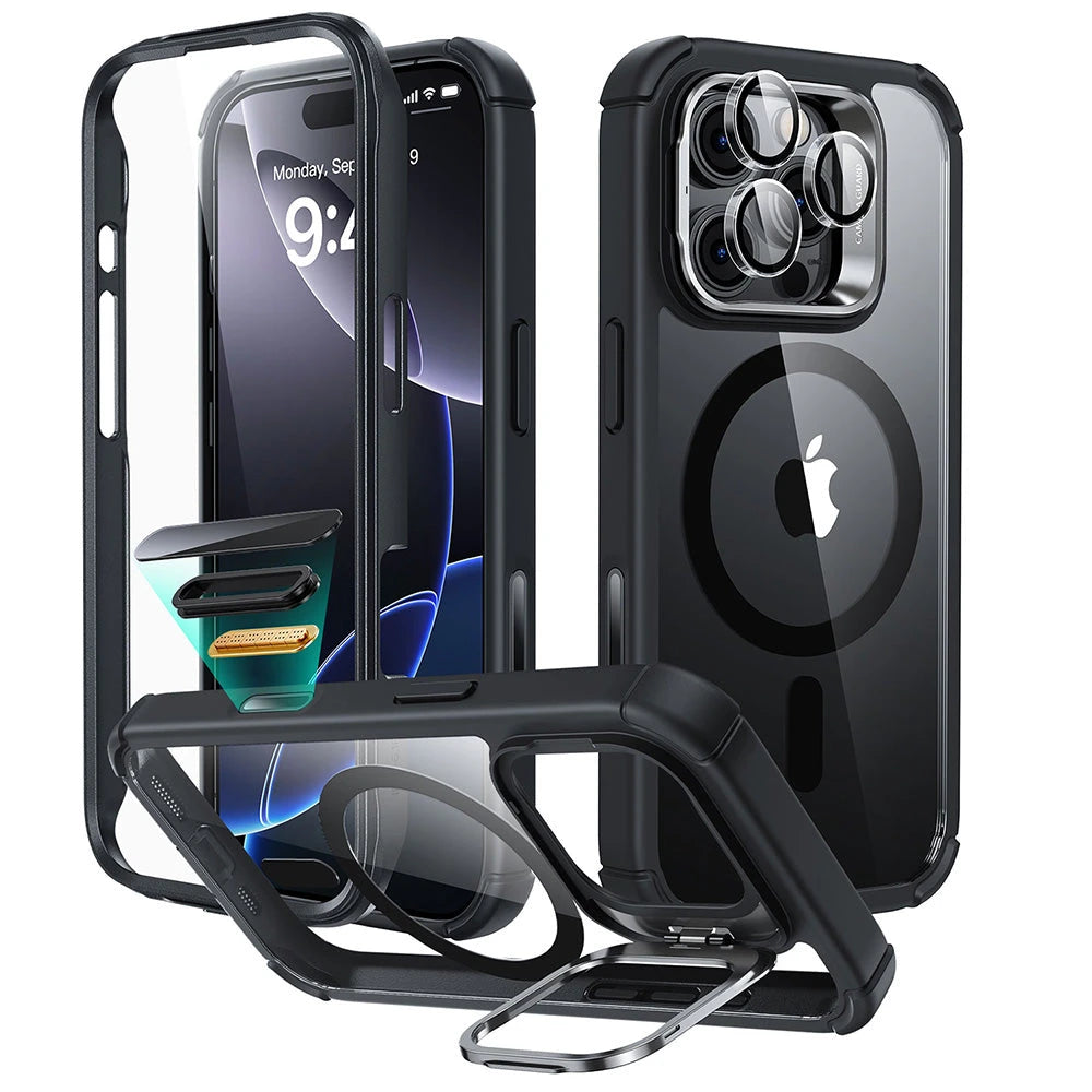 iPhone 16 Pro Armor Tough Magnetic Case (Camera Control, Stash Stand) - Clear Black
