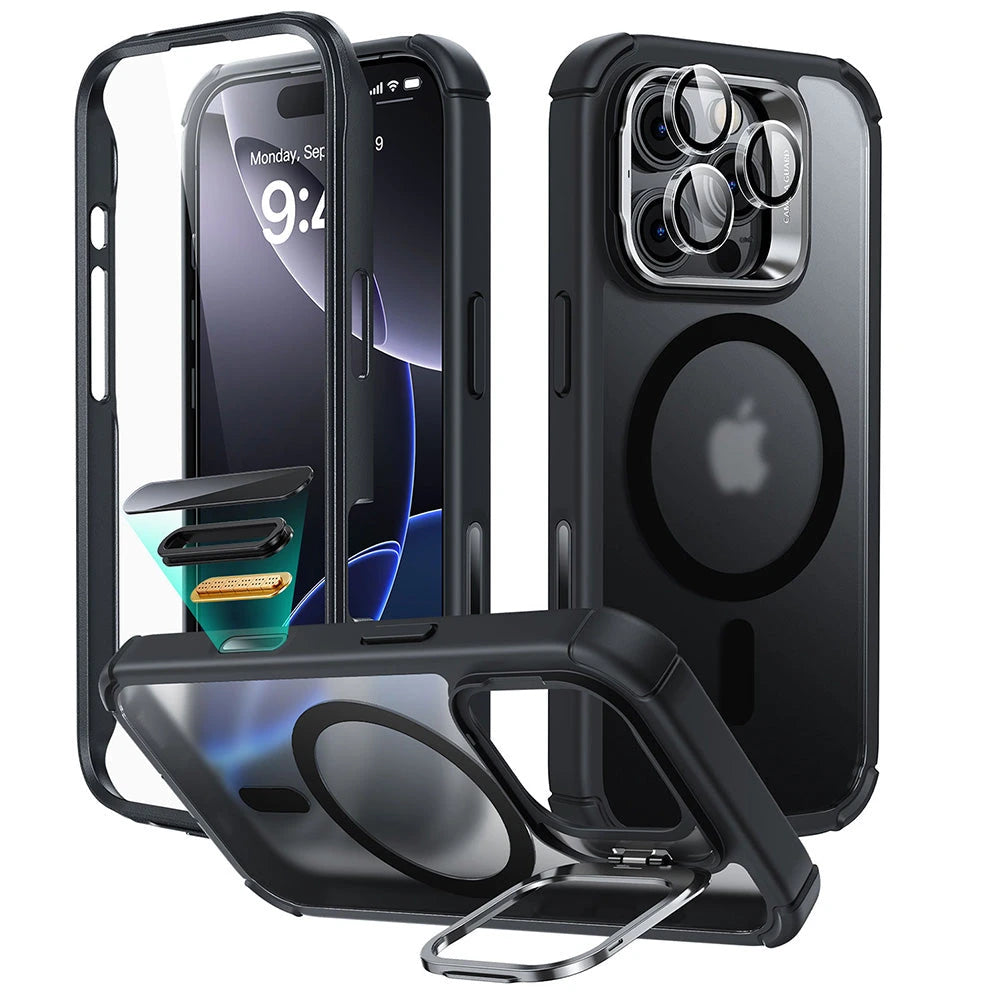 iPhone 16 Pro Armor Tough Magnetic Case (Camera Control, Stash Stand) - Frosted Black