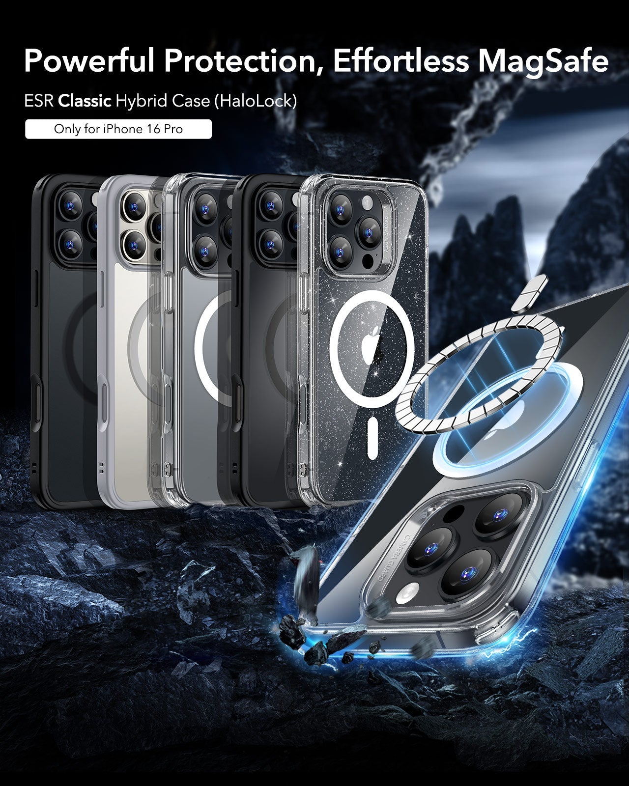 iPhone 16 Pro Classic Hybrid Case (HaloLock) - Clear Black