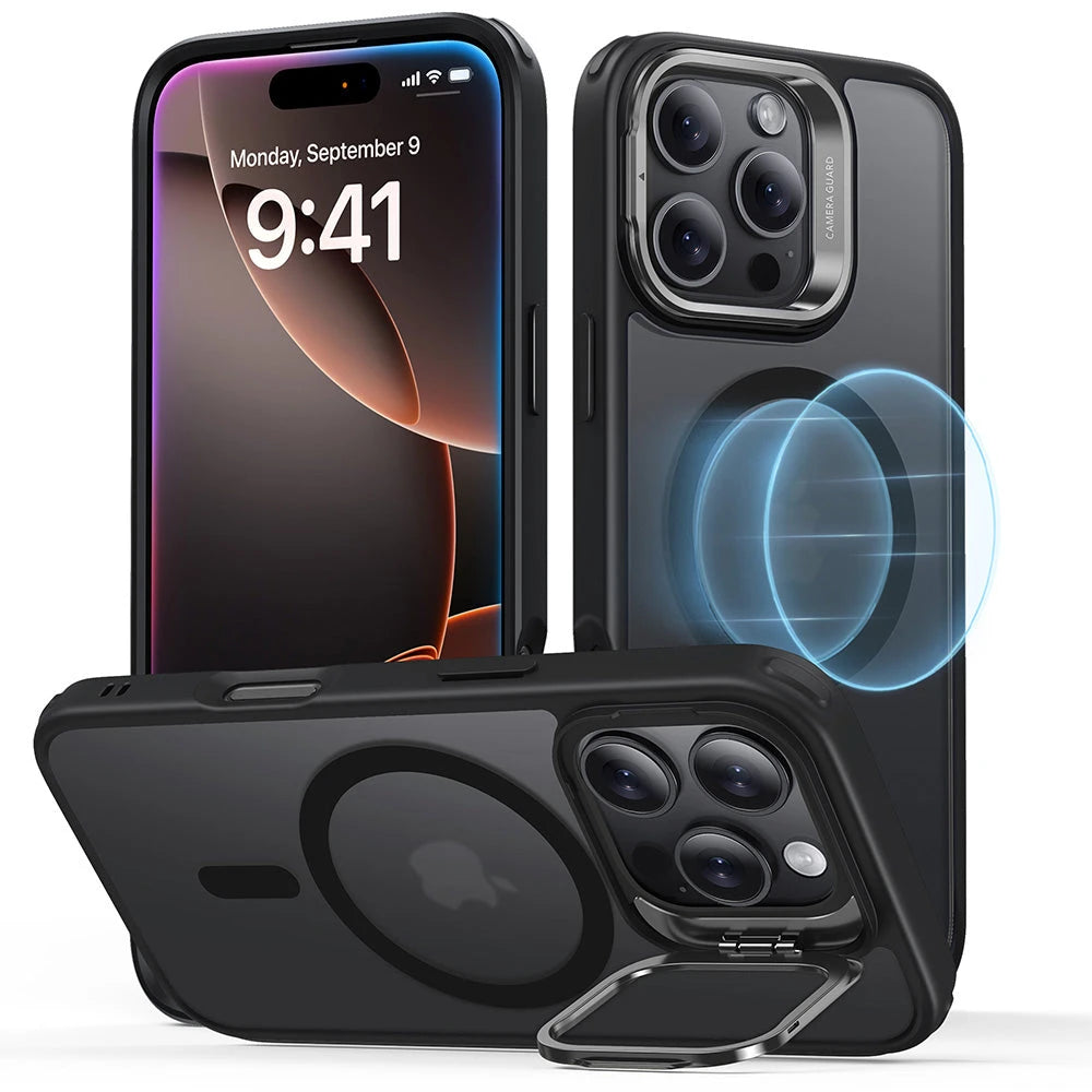 iPhone 16 Pro Classic Hybrid Case with Stash Stand (HaloLock) - Frosted Black