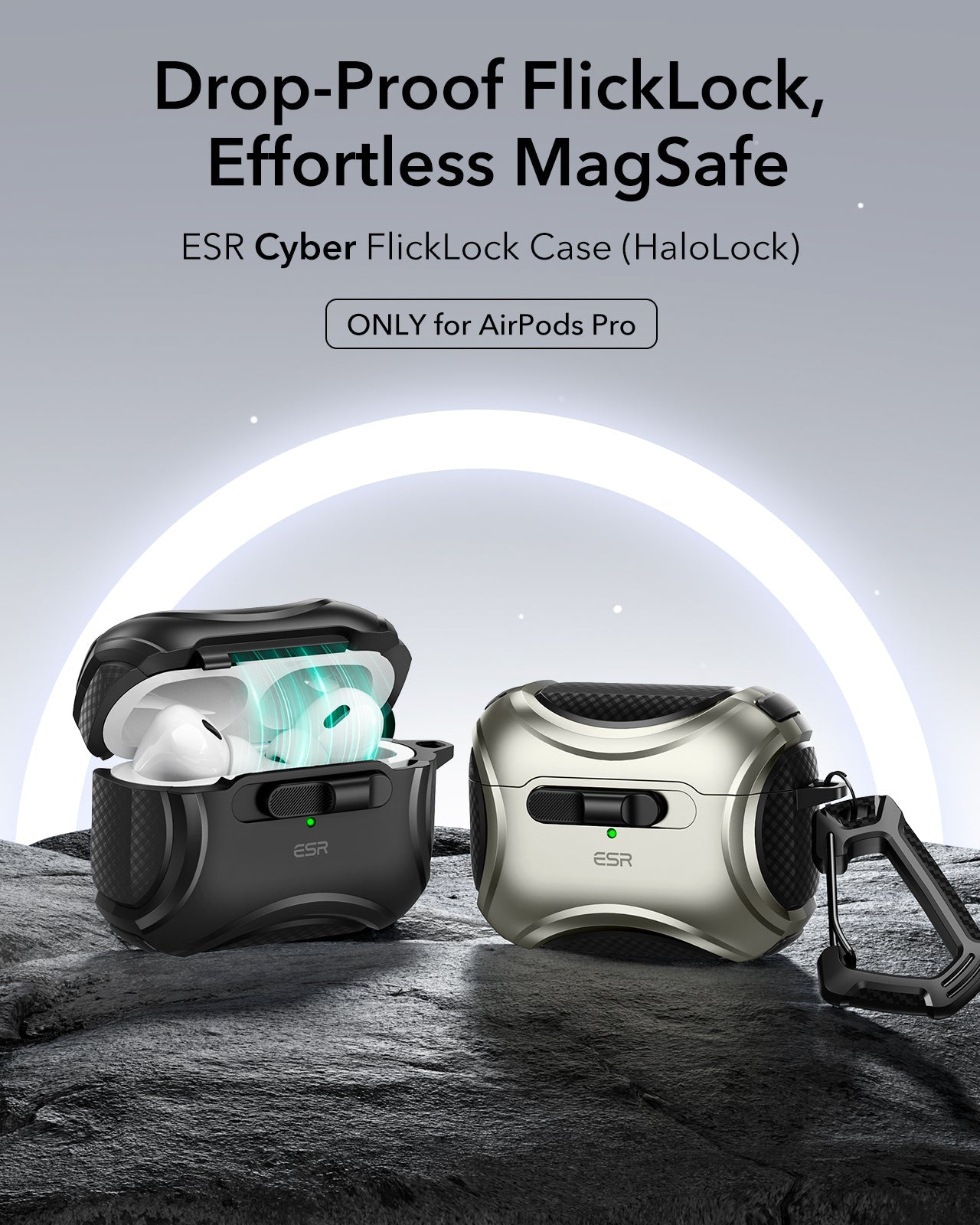 AirPods Pro (2023/2022/2019) Cyber FlickLock Case (HaloLock) - Midnight Black