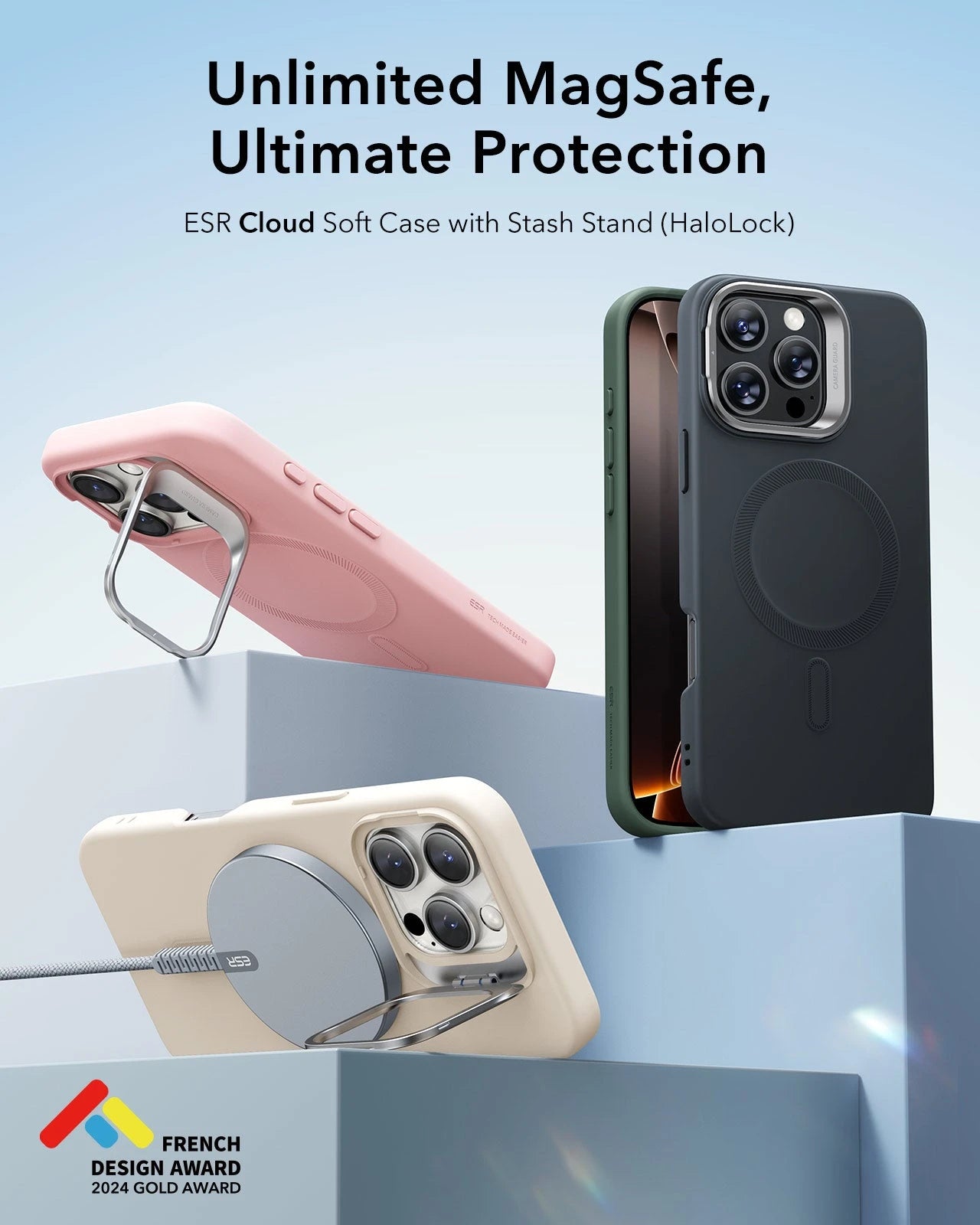 iPhone 16 Pro Cloud Soft Case with Stash Stand (HaloLock) - Black
