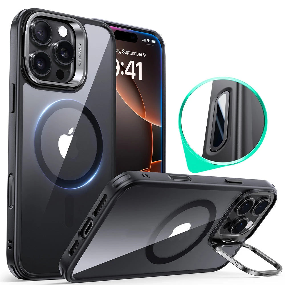 iPhone 16 Pro HaloLock Classic Hybrid Case (Camera Control, Stash Stand) - Clear Black