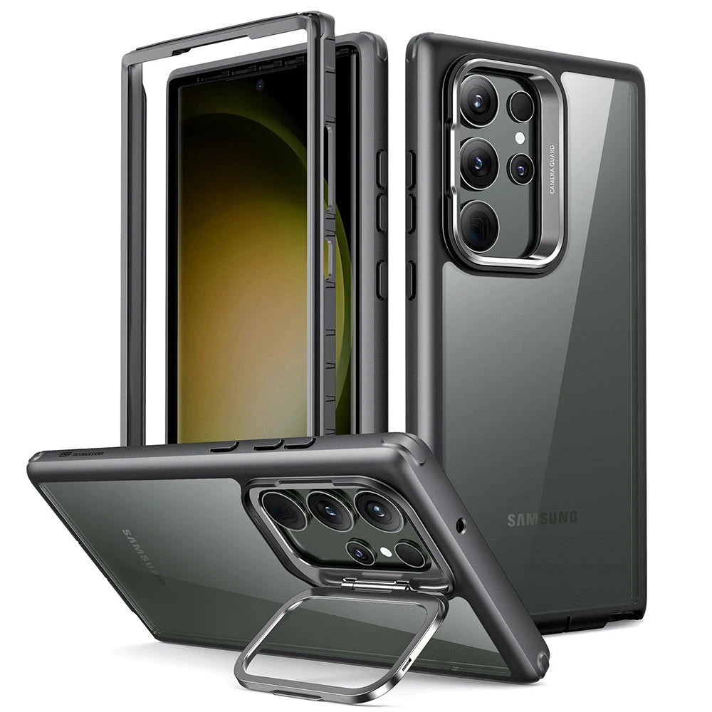 Galaxy S23 Ultra Armor Tough Case with Stash Stand - Clear Black