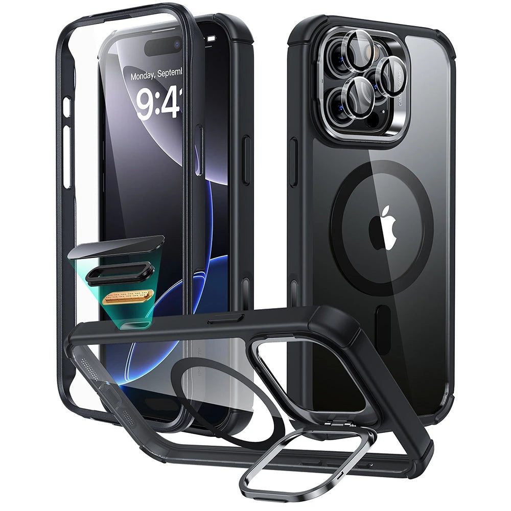 iPhone 16 Pro Max Armor Tough Magnetic Case (Camera Control, Stash Stand) - Clear Black