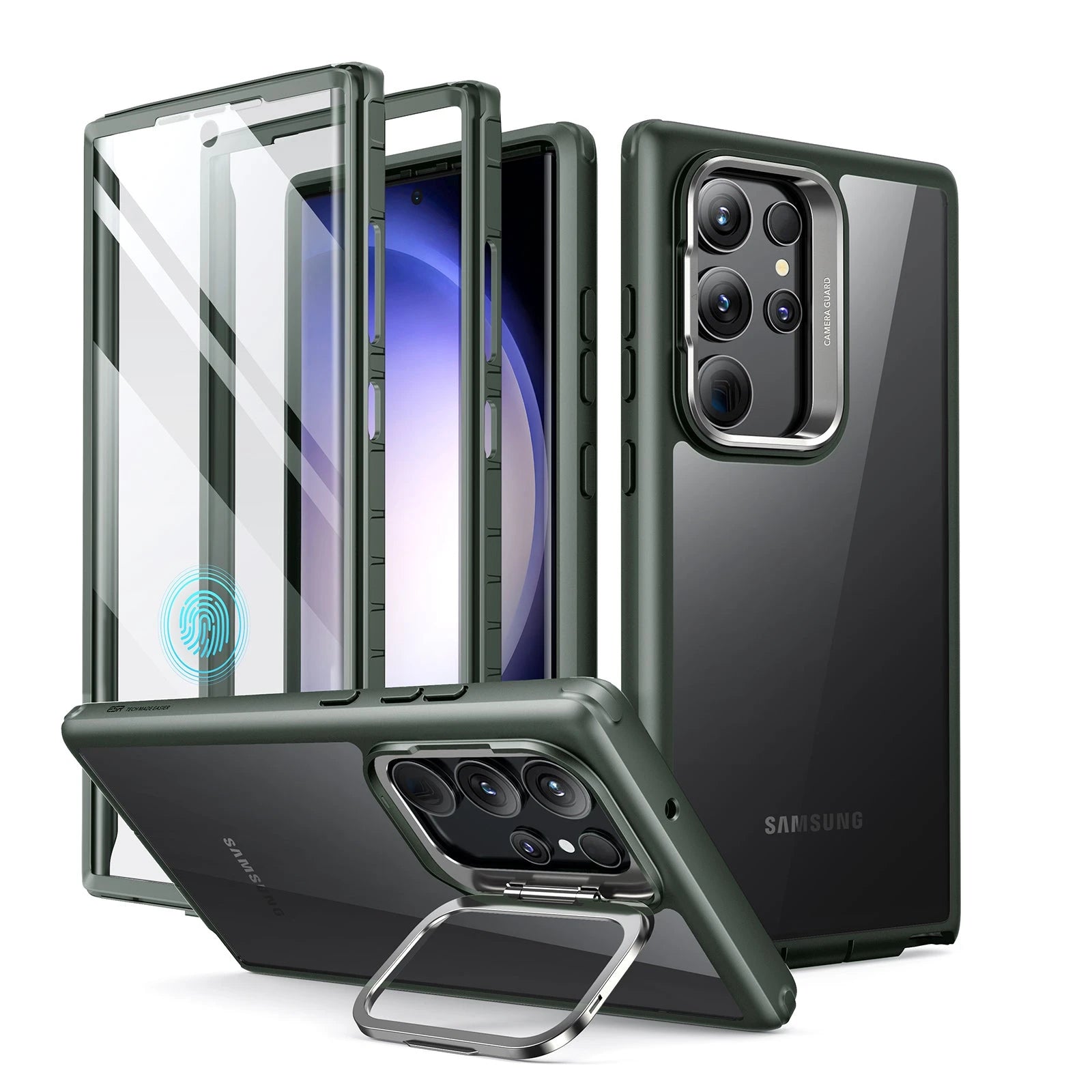 Galaxy S23 Ultra Shock Armor Kickstand Case with Built-In Screen Protector - Clear Green