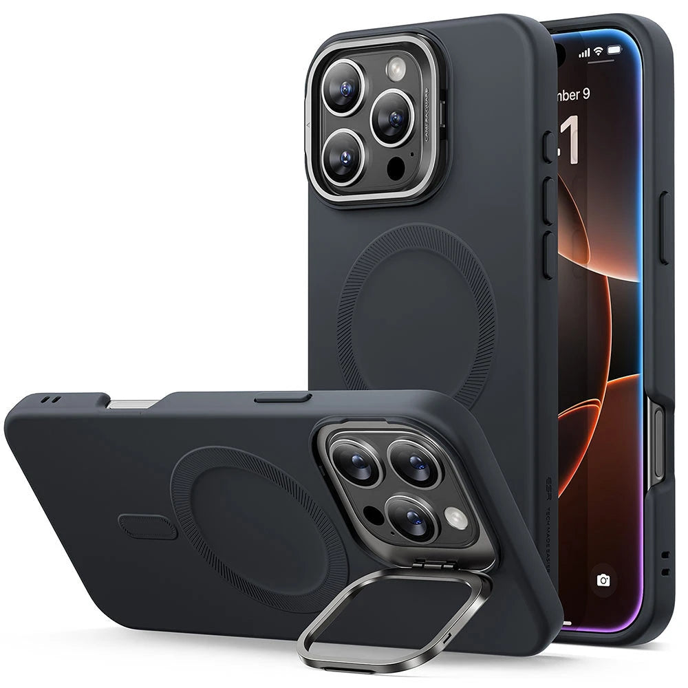 iPhone 16 Pro Max Cloud Soft Case with Stash Stand (HaloLock) - Black