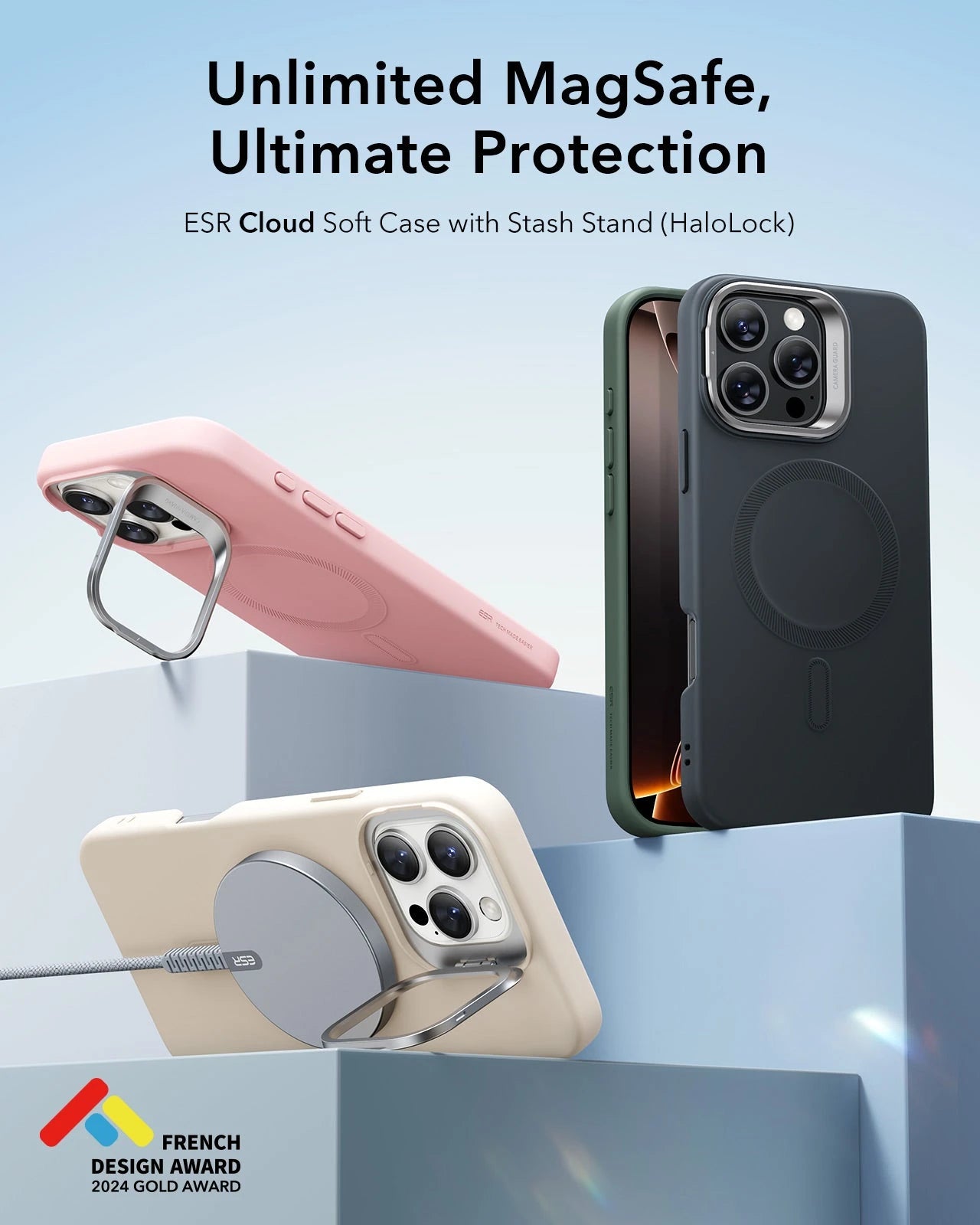 iPhone 16 Pro Max Cloud Soft Case with Stash Stand (HaloLock) - Green