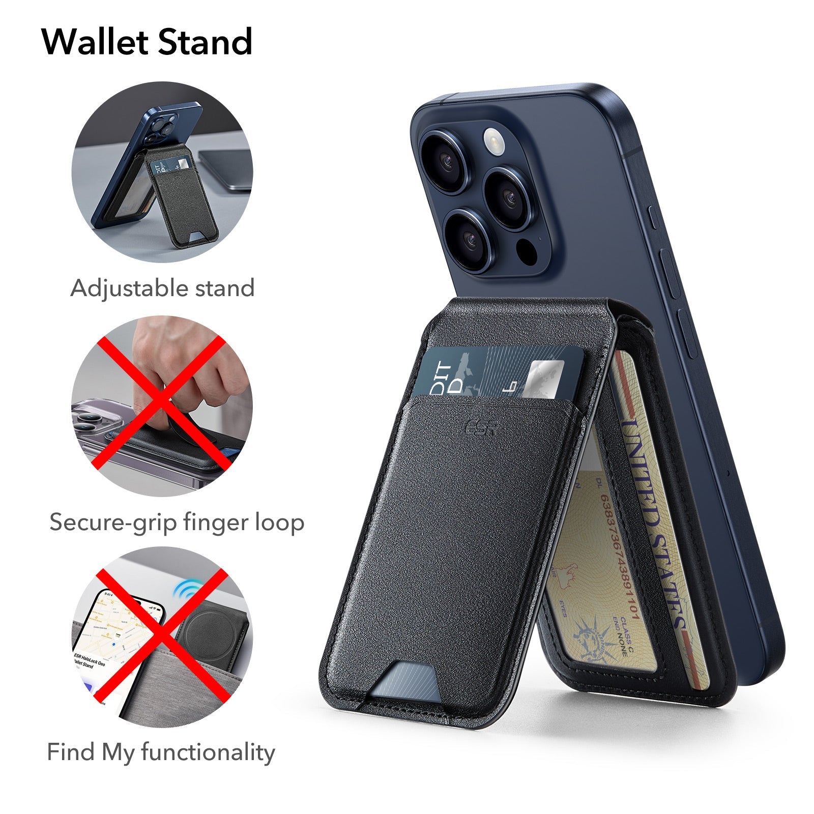 Vegan Leather Wallet Stand (HaloLock) - Grey