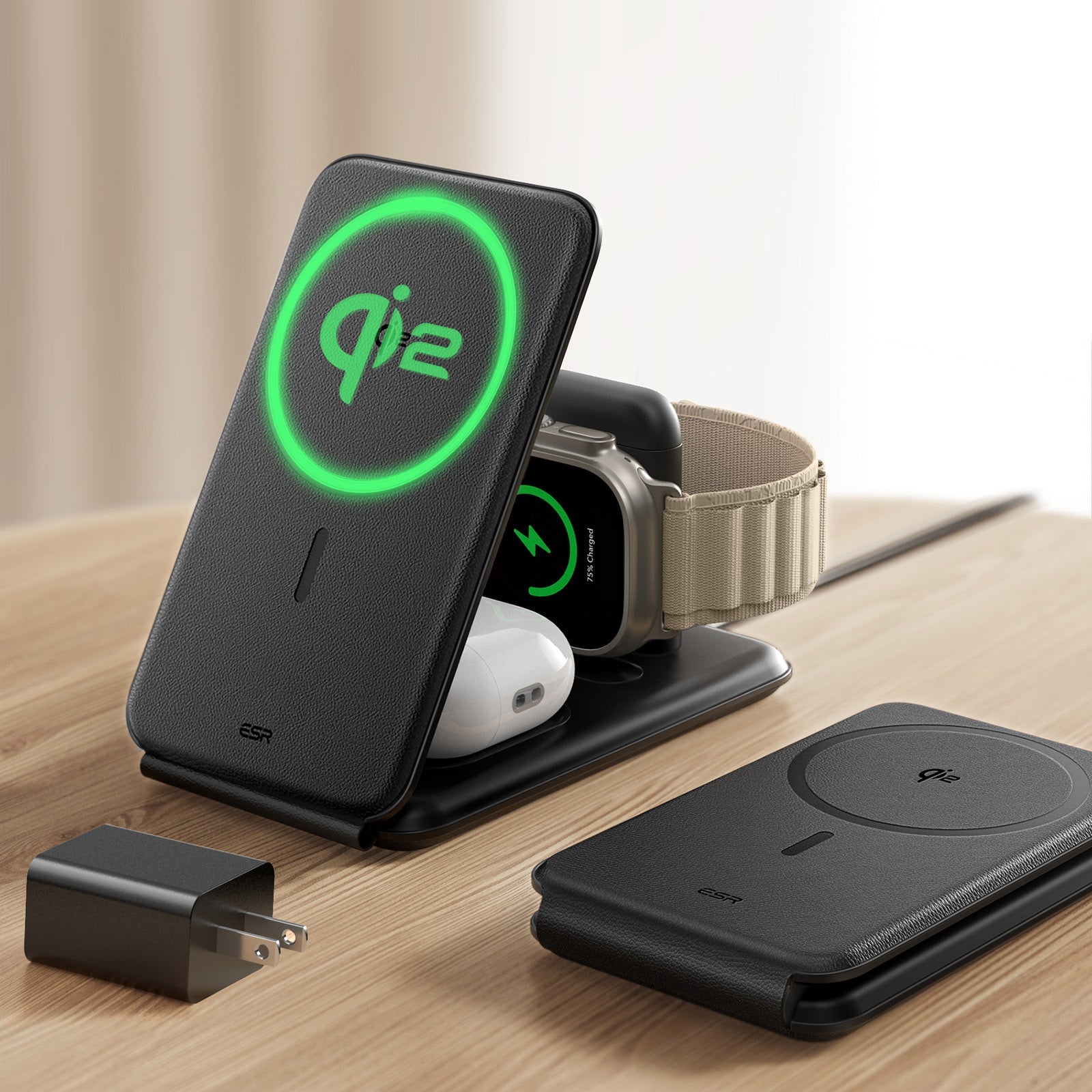 Qi2 3-in-1 Travel Wireless Charging Set - Black - UK Plug