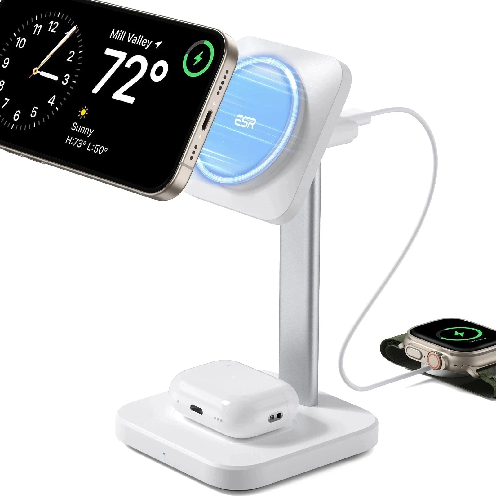 2-in-1 Watch Wireless Charging Set (HaloLock) - White - AU PLUG