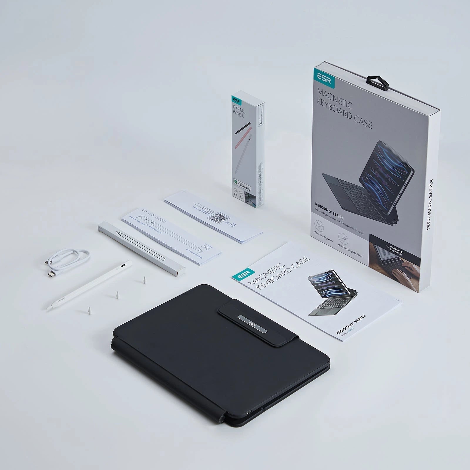 iPad 11th (A16,2025) Rebound Magnetic Keyboard Case and Pencil Bundle-US Layout-White
