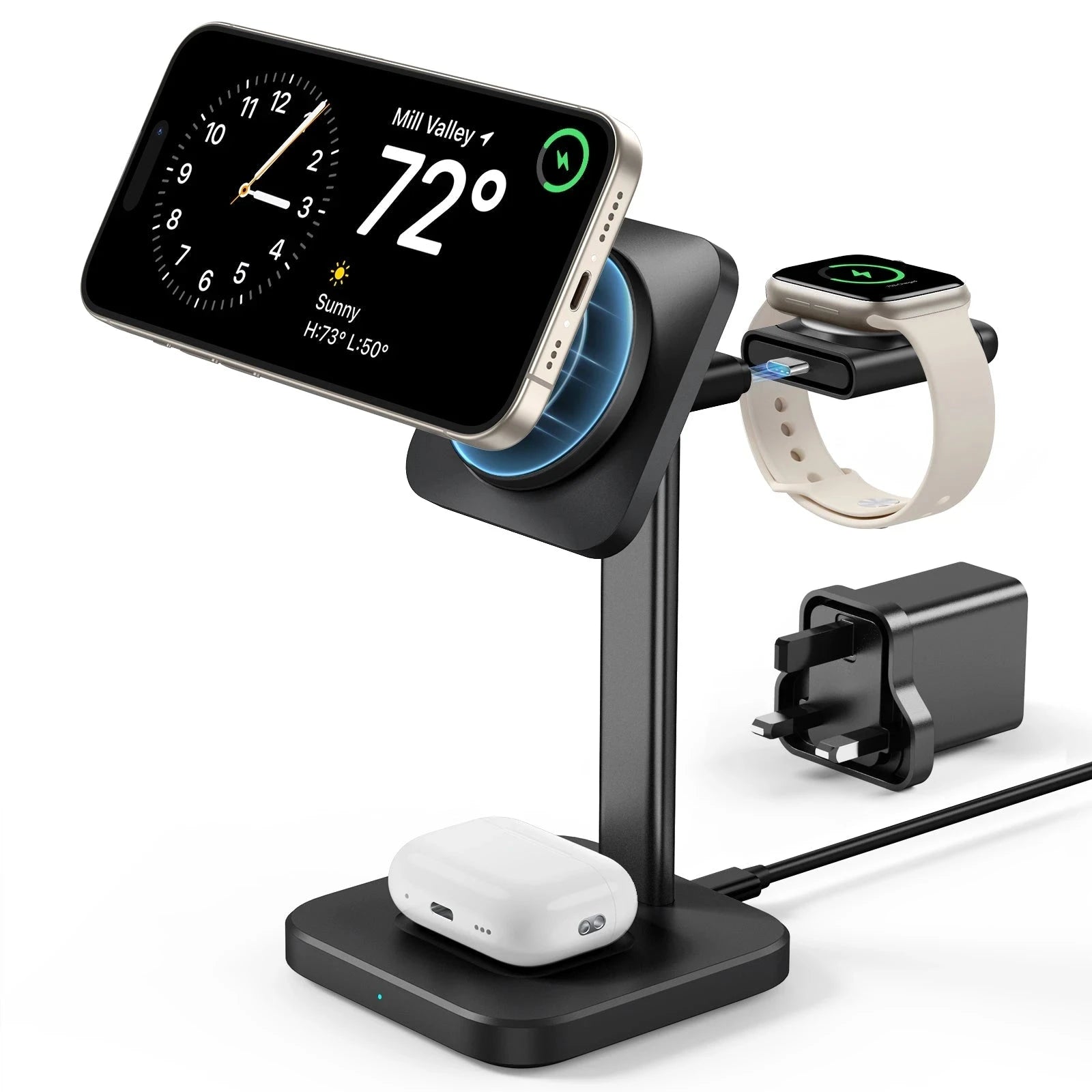 3-in-1 Watch Wireless Charging Set (HaloLock) - Black - US-Plug