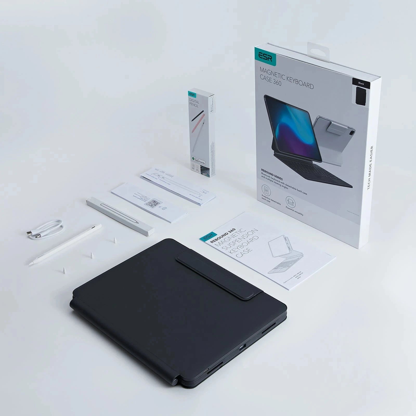 iPad Air 13” (2025) Rebound Magnetic Keyboard Case 360 Pencil Bundle-US Layout-White