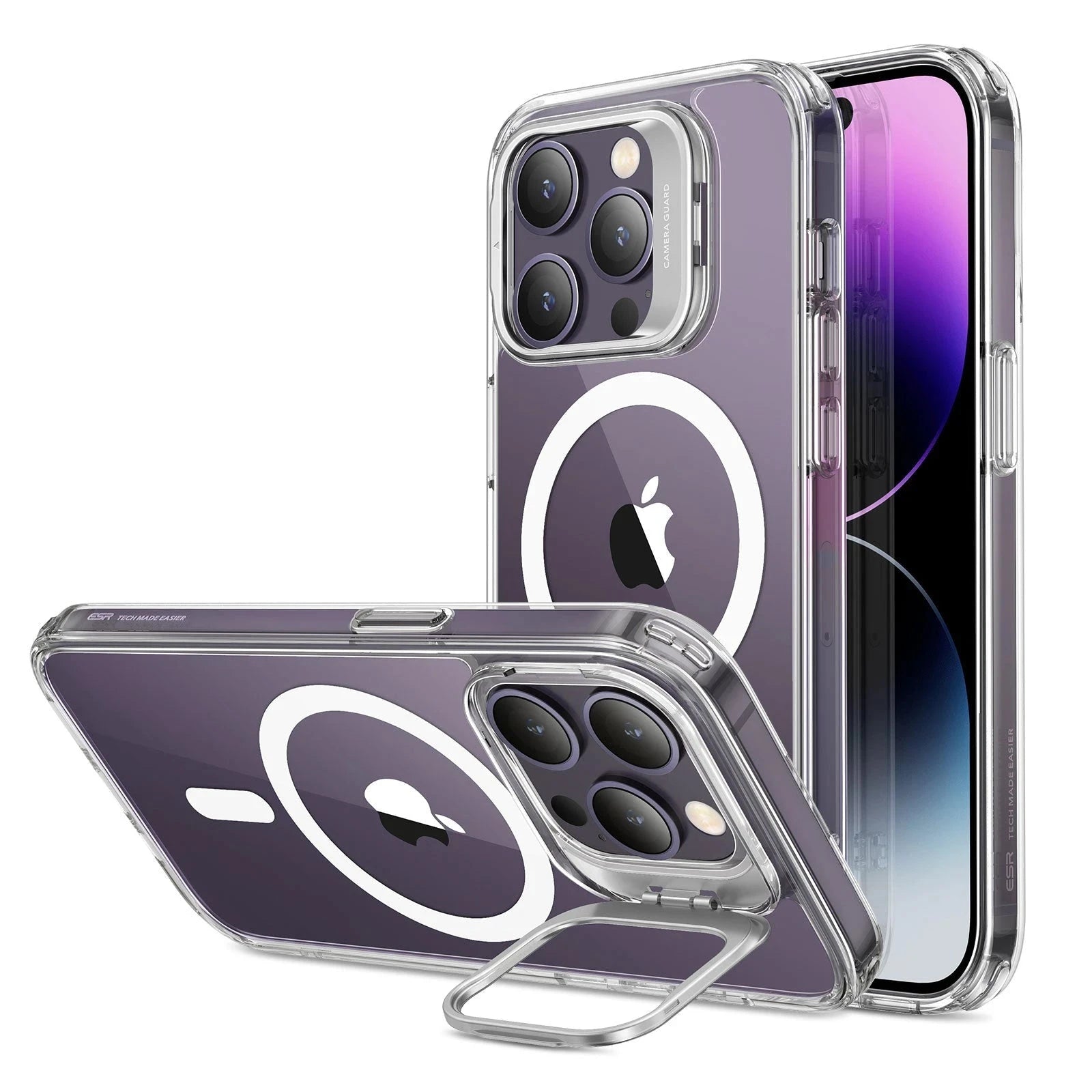 iPhone 14 Pro Classic Hybrid Case with Stash Stand (HaloLock) - Clear